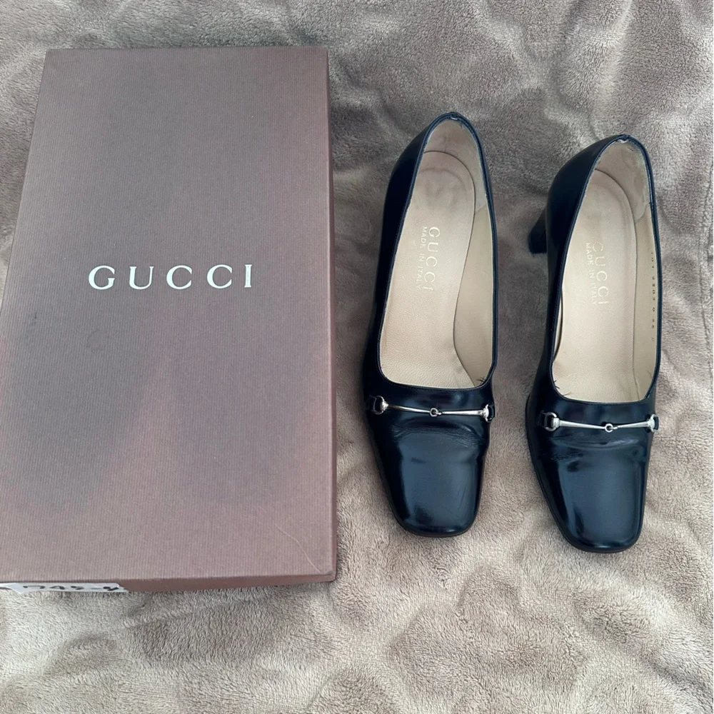 Gucci Horsebit Black Leather Pumps Heels Size 35 Made in Italy Classic - Picture 1 of 7